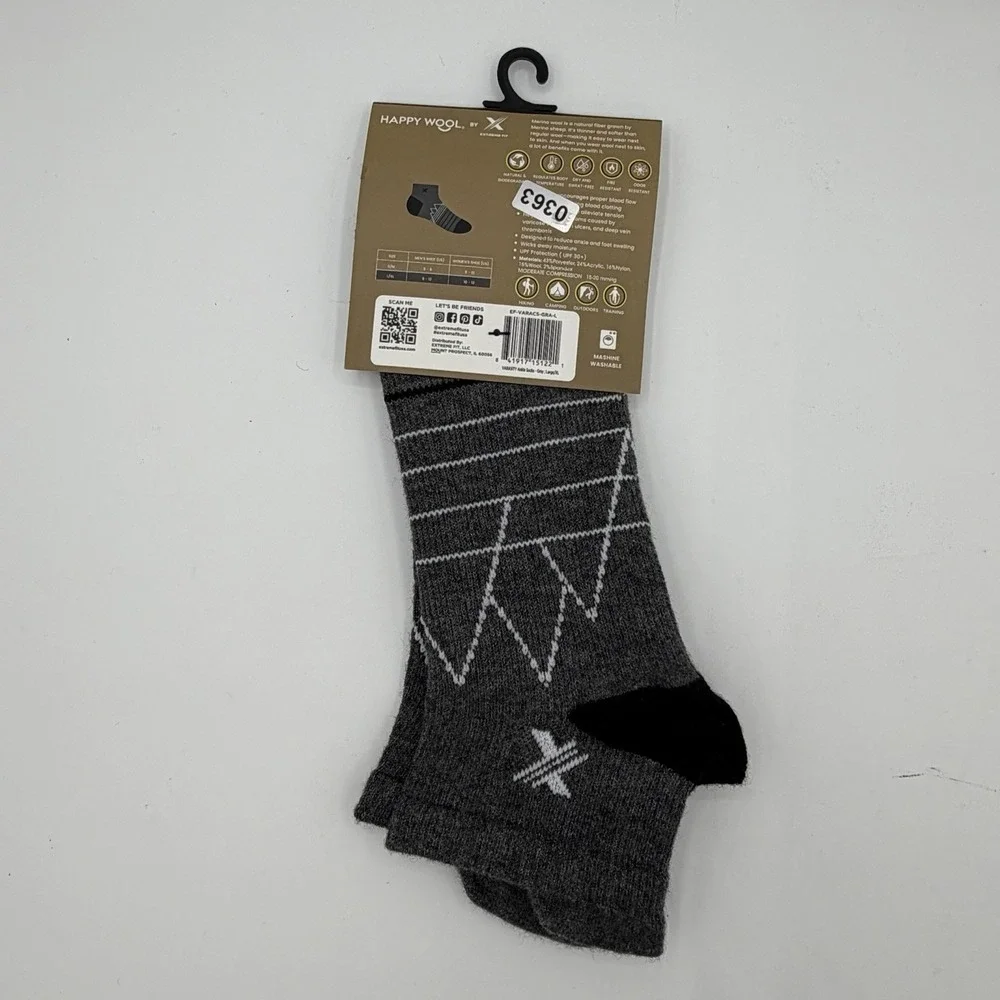 Compression Low Cut Socks By Happy Wool, Unisex L/XL, Merino Wool, New, Black